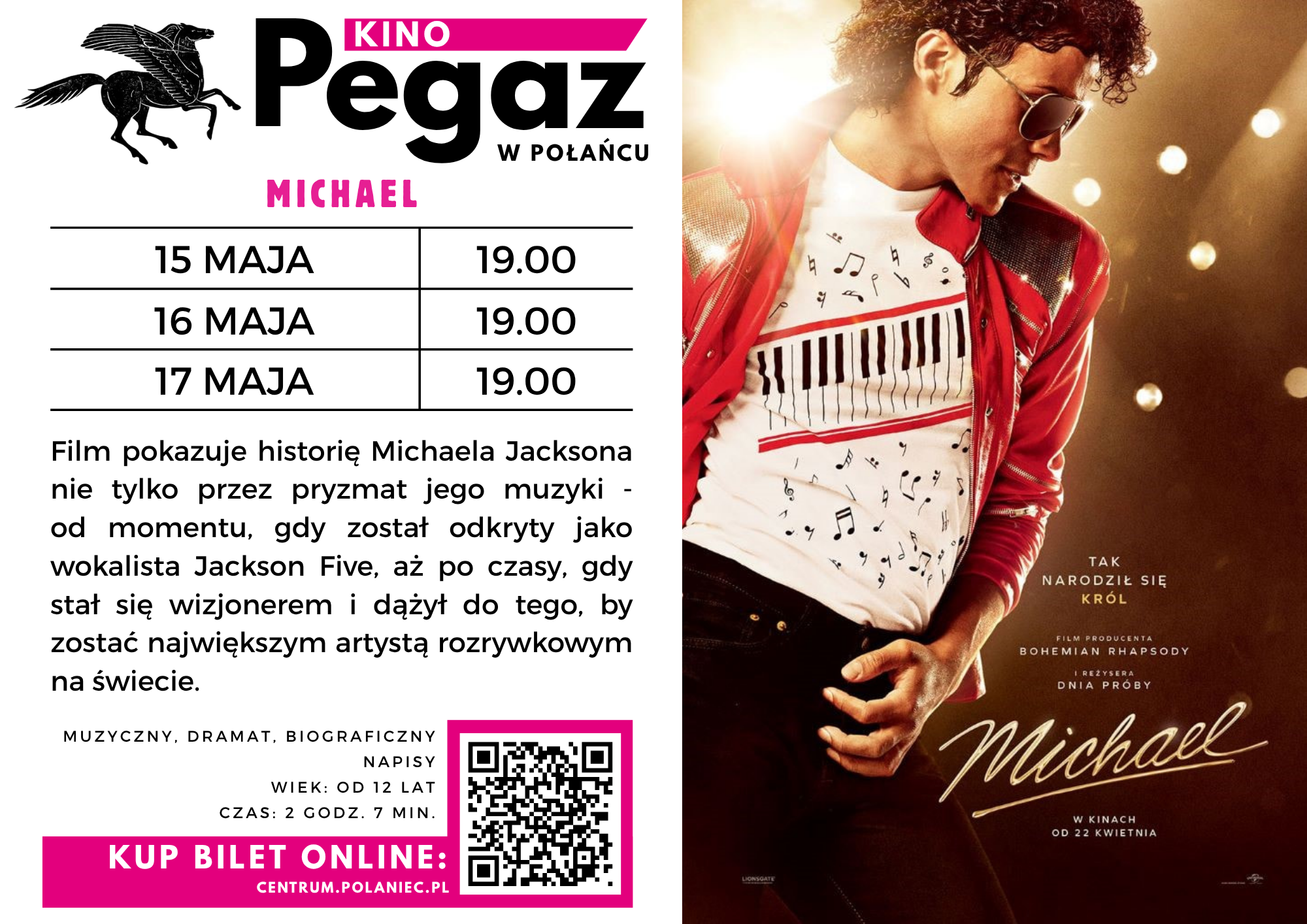 Plakat filmu "Michale", termin seansu w&nbsp;kinie "Pegaz" w&nbsp;Połańcu