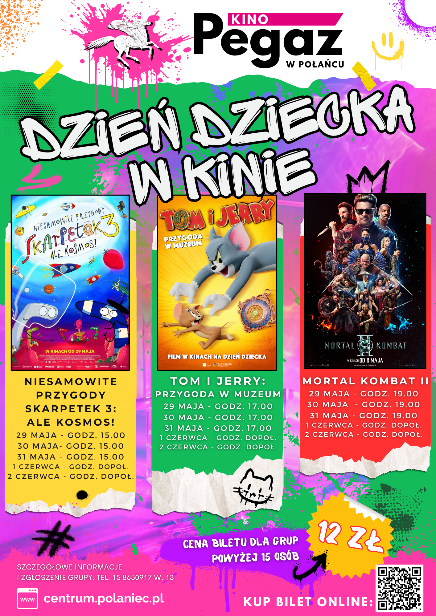Plakaty film&oacute;w z&nbsp;terminami seans&oacute;w wyświetlanych w&nbsp;kinie Pegaz z&nbsp;okazji Dnia Dziecka
