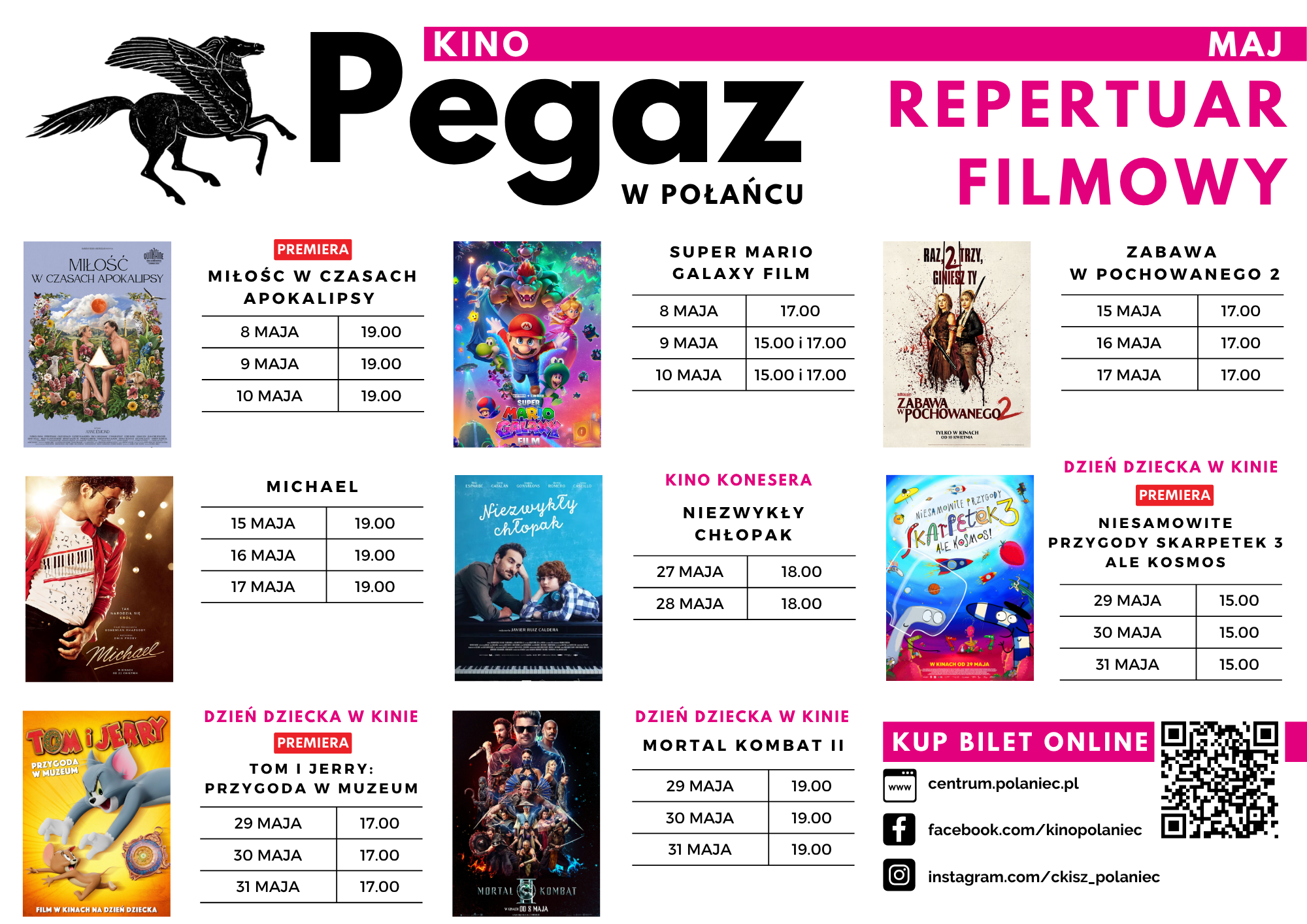 Harmonogram film&oacute;w wyświetlanych w&nbsp;kinie "Pegaz" w&nbsp;Połańcu w&nbsp;maju - tytuły i&nbsp;plakaty film&oacute;w, daty i&nbsp;godziny seans&oacute;w