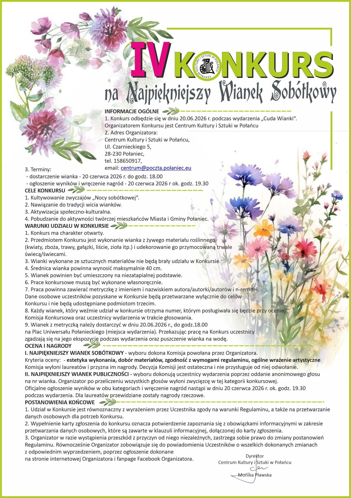 Regulamin konkursu na&nbsp;najpiękniejszy wianek sob&oacute;tkowy 2026