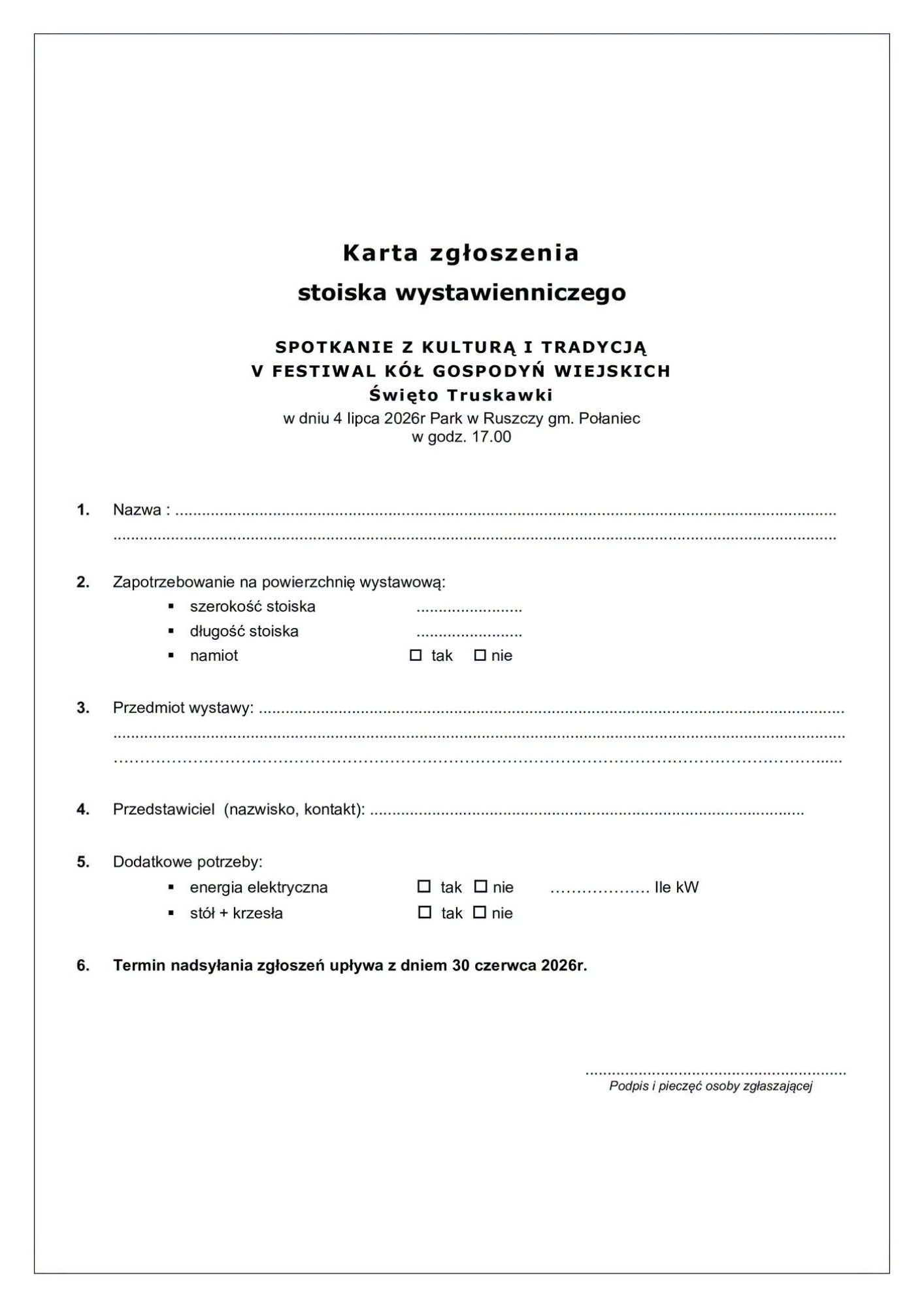Karta zgłoszenia na&nbsp;turniej truskawki 