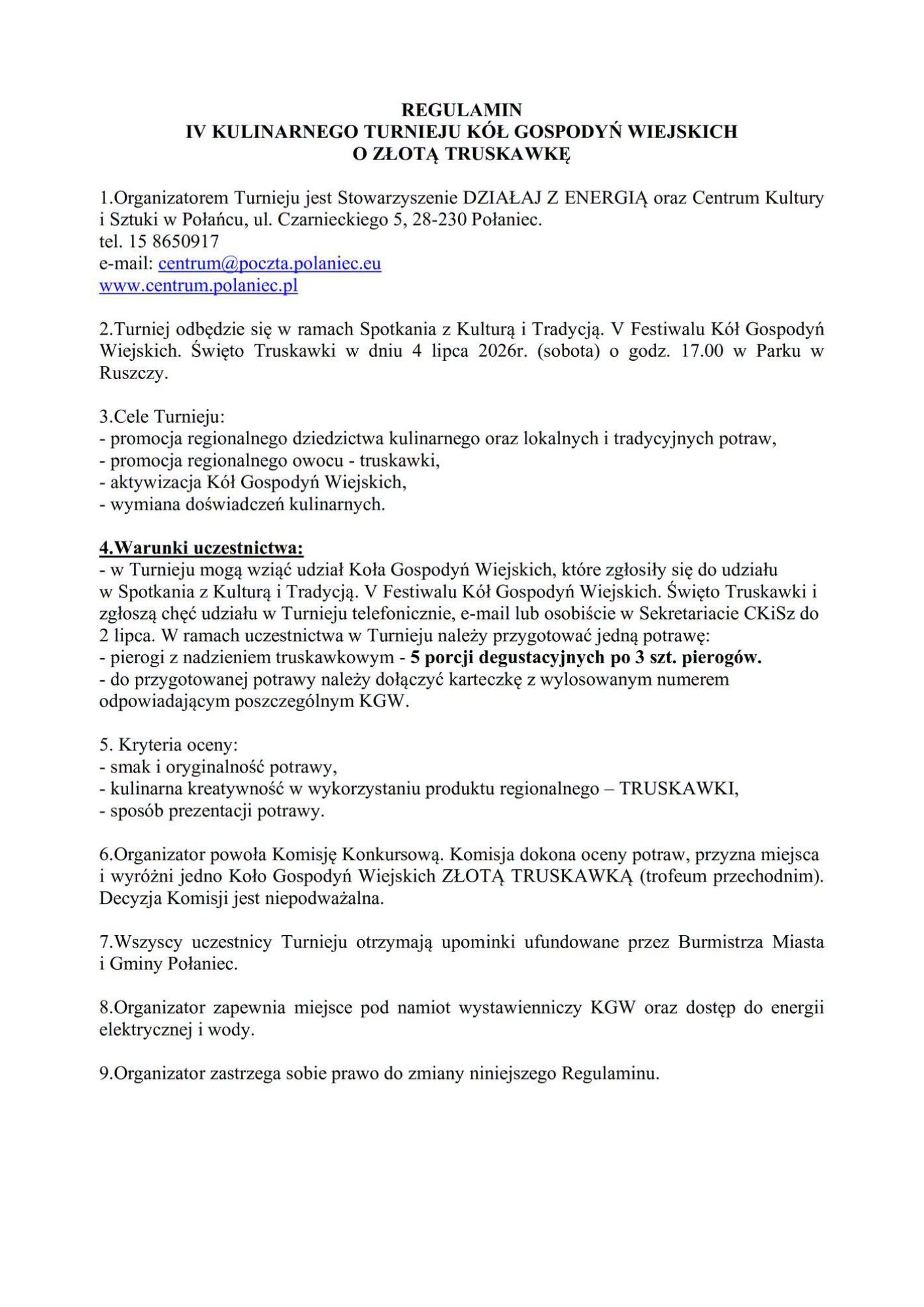 Regulamin turnieju kulinarnego