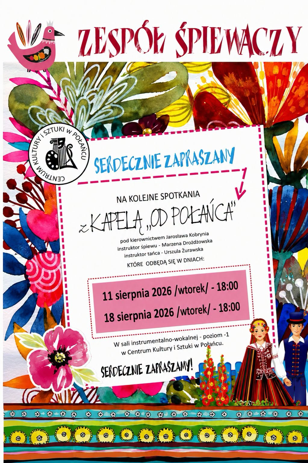 Spotkanie zespołu śpiewaczego - plakat informacyjny