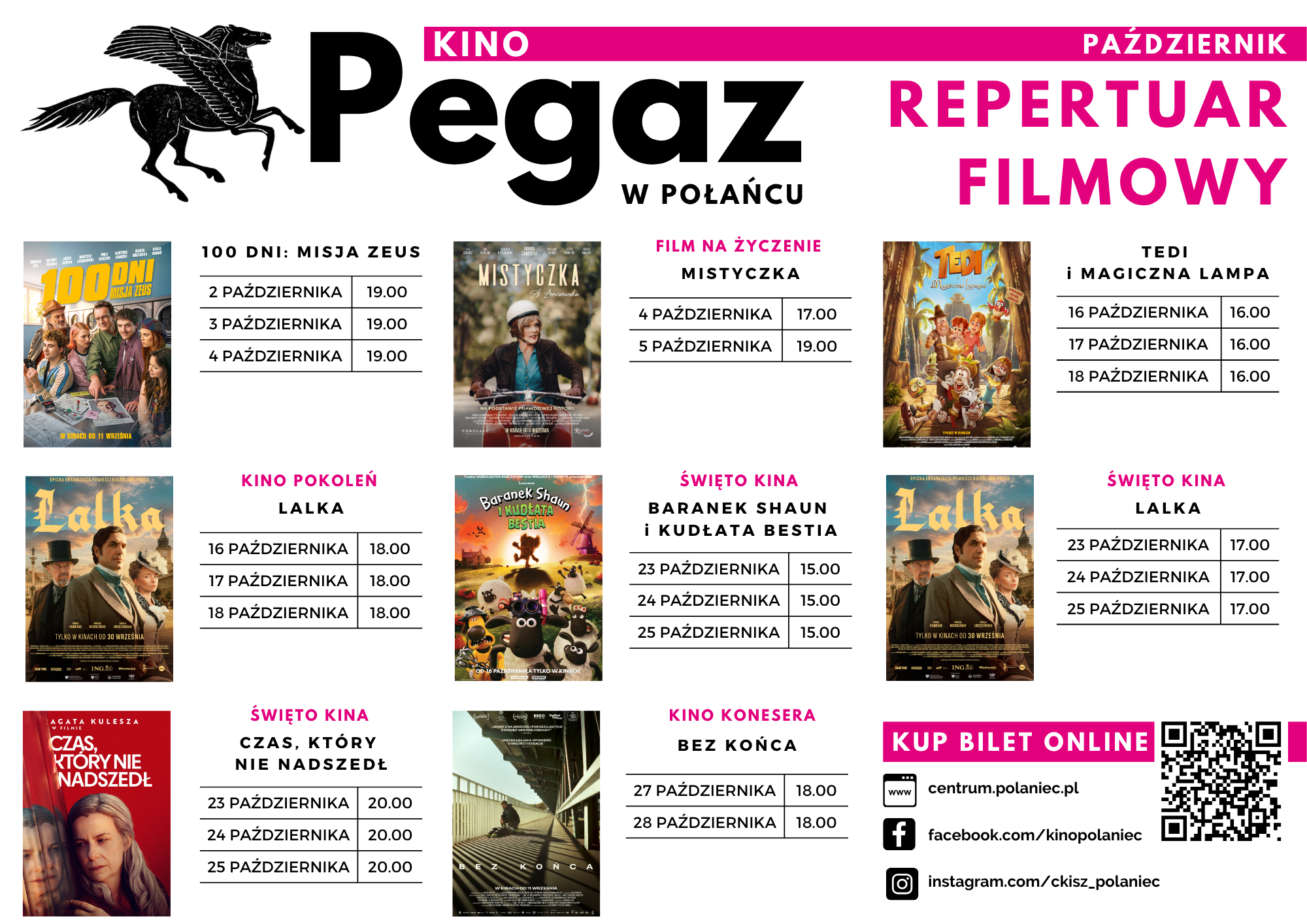 Repertuar kina Pegaz na&nbsp;października. Plakaty i&nbsp;tytuły film&oacute;w, kt&oacute;re będą wyświetlane w&nbsp;październiku . Daty seans&oacute;w