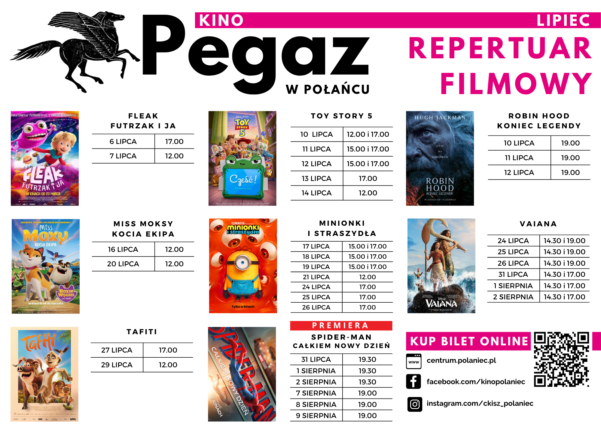 Repertuar kina "Pegaz" w&nbsp;lipcu - plakaty film&oacute;w, terminy seans&oacute;w