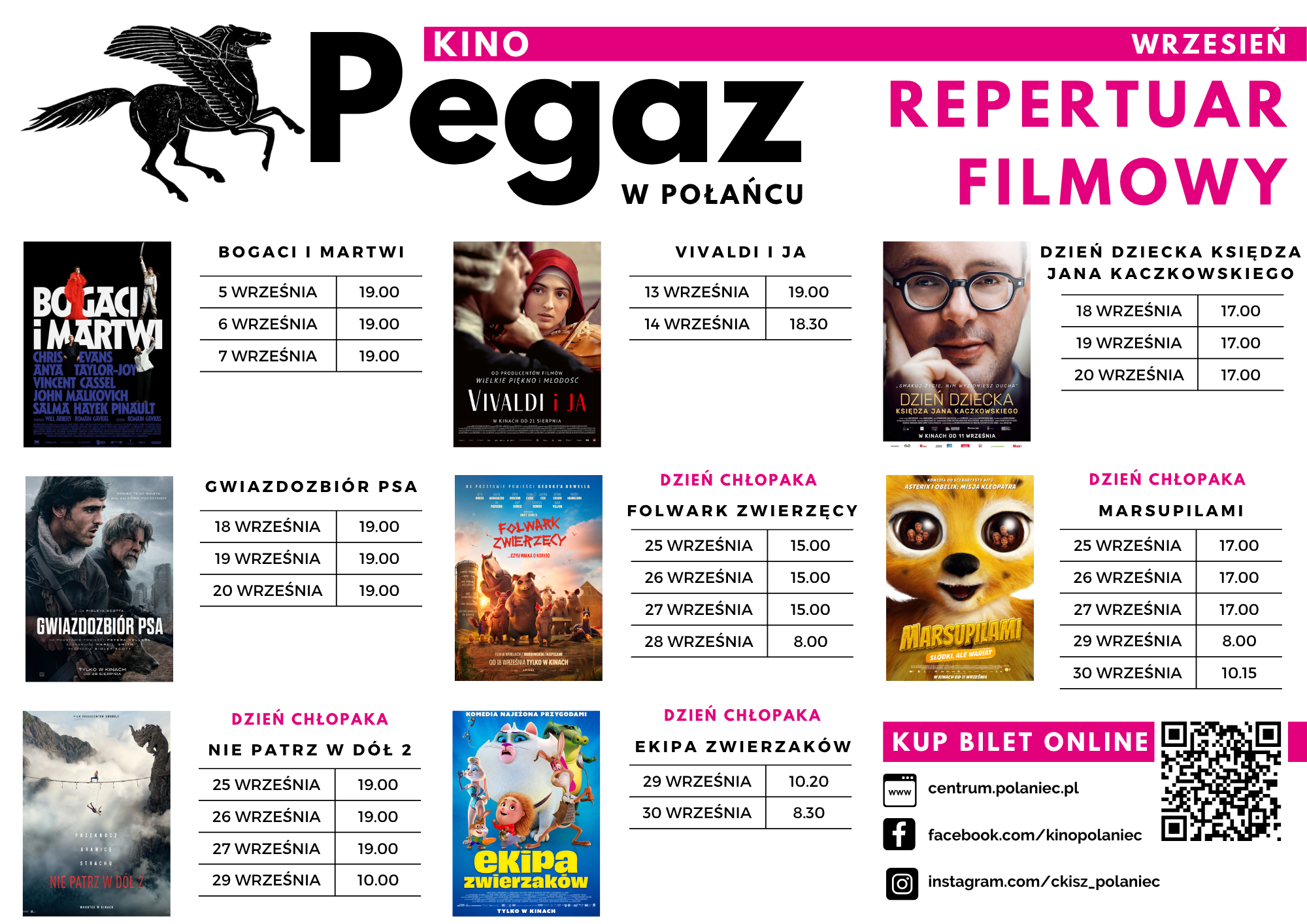 Repertuar kina "Pegaz" na&nbsp;wrzesień - plakaty, daty i&nbsp;godziny film&oacute;w wyświetlanych we wrześniu w&nbsp;kinie "Pegaz"