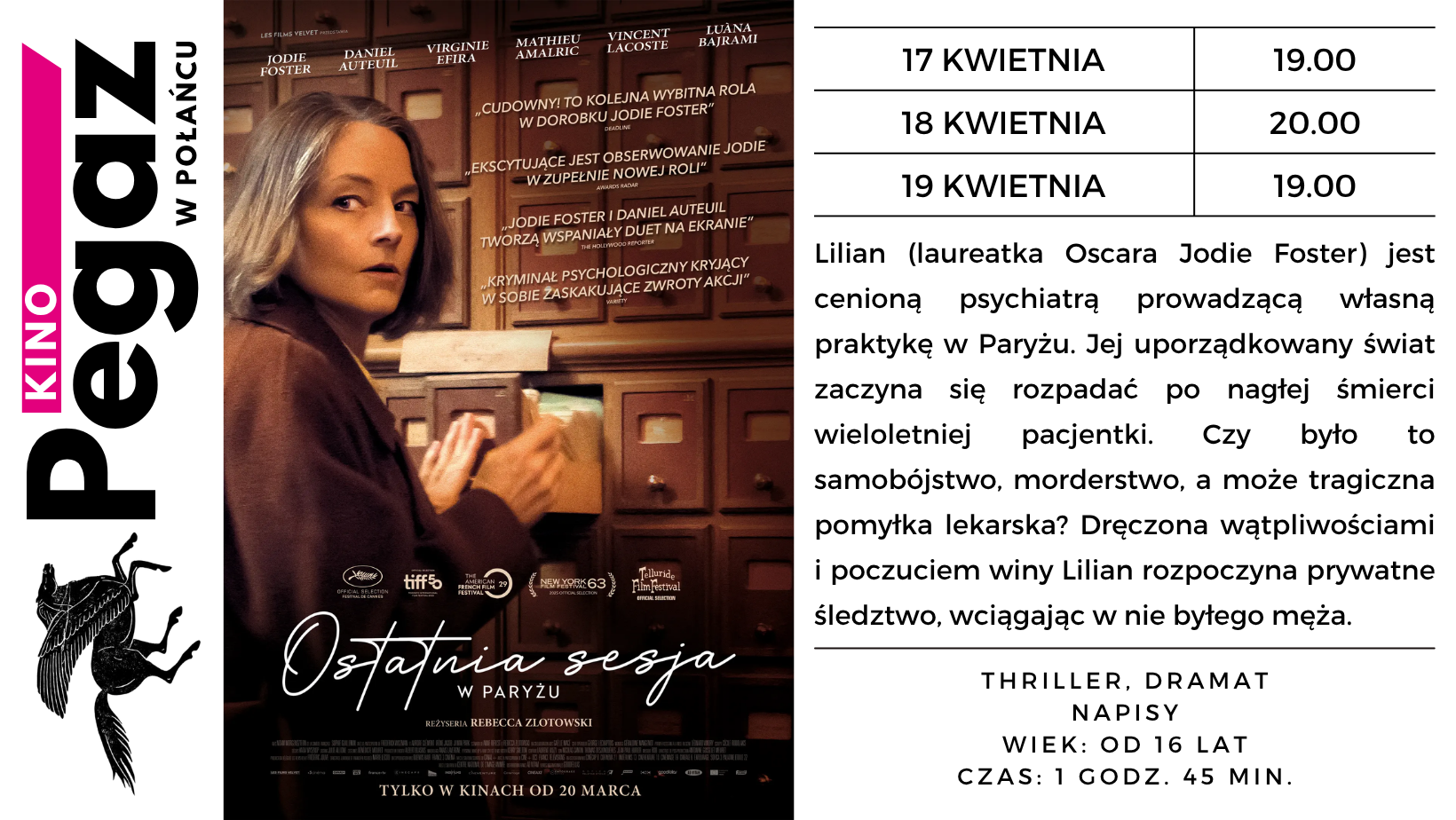 Plakat filmu "Ostatnia sesja w&nbsp;Paryżu", terminy seans&oacute;w w&nbsp;kinie Pegaz