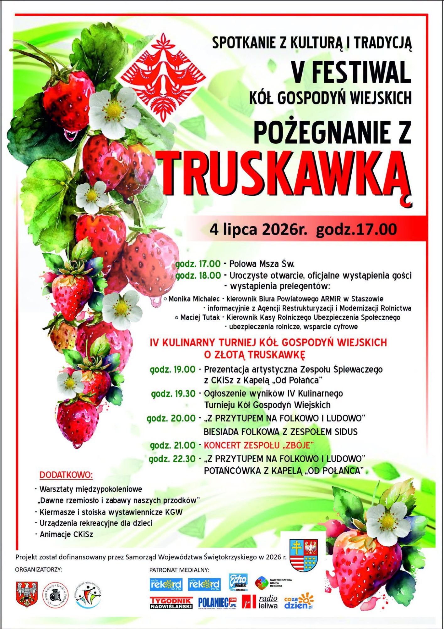 Harmonogram wydarzenia V Festiwal K&oacute;ł Gospodyń Wiejskich. Pożegnanie z&nbsp;truskawką