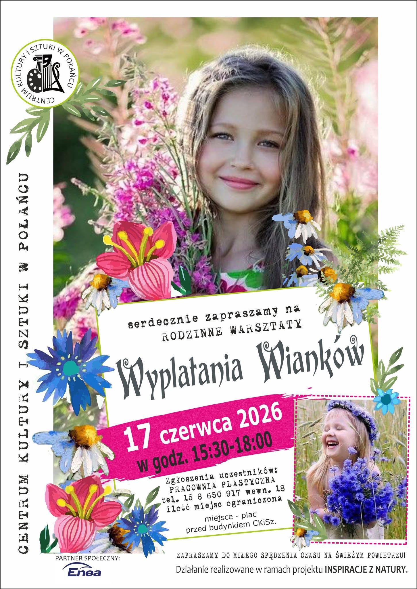 Plakat rodzinnych warsztat&oacute;w wyplatania wiank&oacute;w -szczeg&oacute;ły