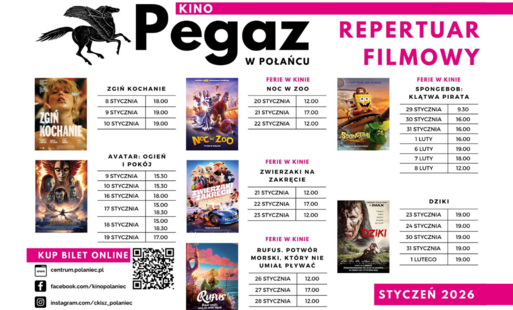 Miniatura wpisu - repertuar kina 'Pegaz' na styczeń - plakaty filmów, daty i godziny seansów