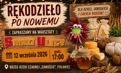 Miniatura wydarzenia „Rękodzieło po nowemu” podczas „Smaków Ulicy”, z informacją o 12 września 2026 r. i kolorowymi motywami rękodzielniczymi.