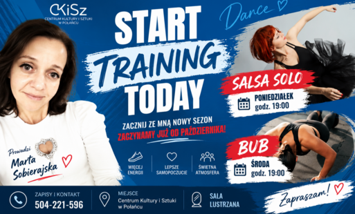 Miniatura zapraszająca na zajęcia taneczne Salsa Solo i BUB w Centrum Kultury i Sztuki w Połańcu, prowadzone przez Martę Sobierajską.
