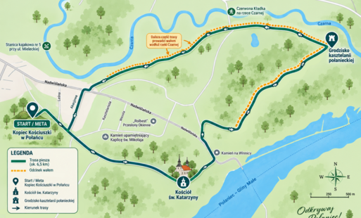 Mapka Połańca  przedstawiajaca trasę przebiegu projektu