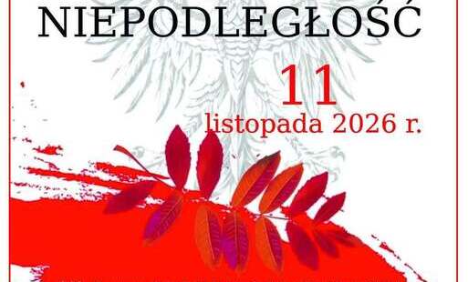 Miniatura wpisu - napis "Świętujemy Niepodległość 11 listopada". Plakat jest utrzymany w biało-czerwonych barwach 