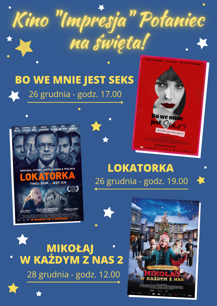 Plakat na filmowe propozycje w kinie Impresja