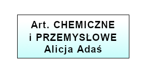 Na błękitno białym tle napis Artykuły chemiczno przemysłowe Alicja Adaś