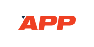 Logo czarno czerwone z napisem APP