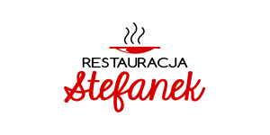 Logo czarno czerwone z elementem talerza z napisem Restauracja Stefanek
