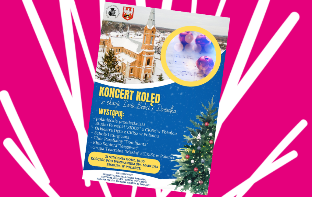 Plakat promujący koncert kolęd z okazji Dnia Babci i Dziadka