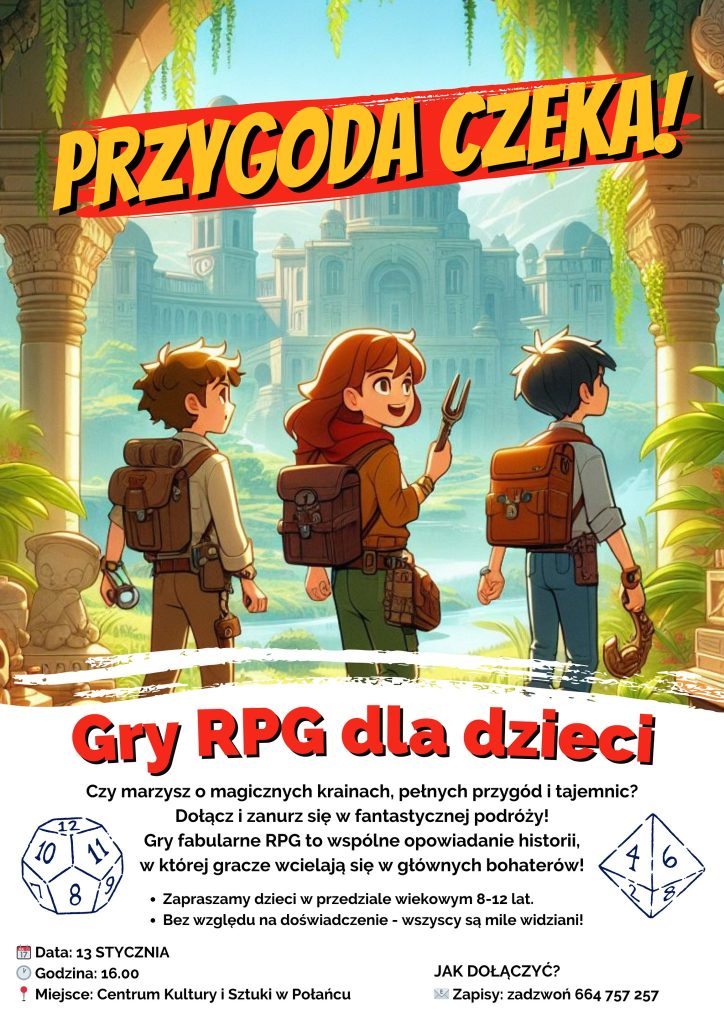 Plakat promujący gry RPG dla dzieci