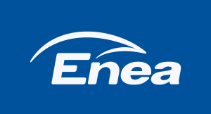 Logo Enea na niebieskim tle.